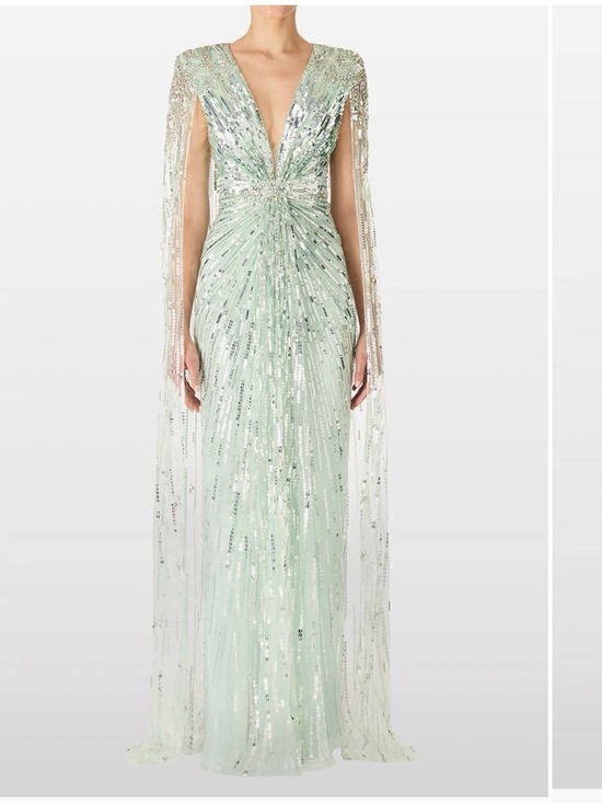 Jenny Packham Dresses & Skirts - Jenny Packham Mint Green Sequin Draped Evening Gown